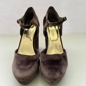 Velvet Ankle Strap Block Heel Platform Shoes Sz 9.5 Night Out Y2K Retro Glam thumbnail 3