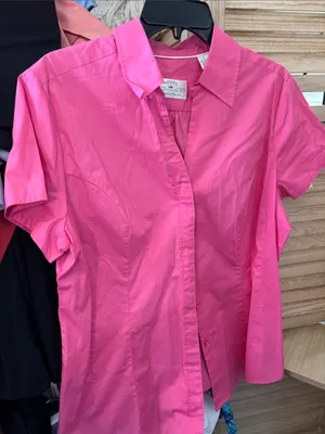 Riders By Lee Women's Short-Sleeve Button-Front Shirt - Bright Pink Large thumbnail 1