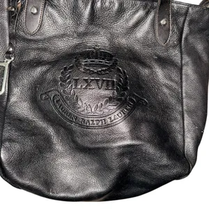 Lauren Ralph Lauren Vintage Black Pebbled Leather Tote Shoulder Bag Purse thumbnail 6