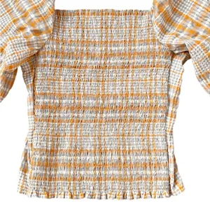 Like New Anthropologie Maeve Square Neck Puff Sleeve Seersucker Plaid Top Medium thumbnail 9