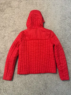 BDG Bright Red Quilted Hooded Puffer Jacket thumbnail 2