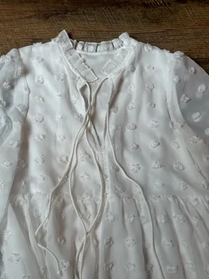 SHEIN White Swiss Dot Tie-Front Long Sleeve Mini Dress thumbnail 4