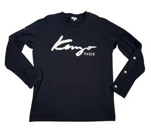 Kenzo Paris Long Sleeve Top Women M Black Excellent Snap Sleeve Logo Tee thumbnail 1