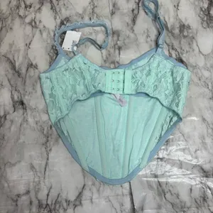 Urban Outfitters Out from Under Light Blue Lace Boned Corset Top size medium NWT thumbnail 2