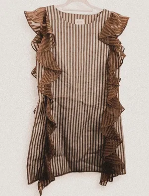 Koch Noah shift Semi-Sheer Striped Ruffle Dress | Indie Luxe Quiet Boho Minimal thumbnail 1