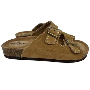 Greystone Ewan Slide Sandals Women 9.5 Brown Suede Whipstitch Buckle Boho Casual thumbnail 5