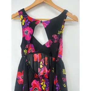 Roxy Floral Mini Dress Women S Black High Low Keyhole Y2K Whimsigoth Tropical thumbnail 8