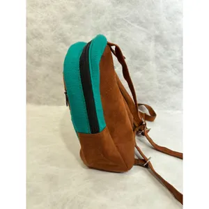 Cancun Mexico Floral Embroidered Mini Backpack Teal Brown Boho Artisan Bag‎ thumbnail 2