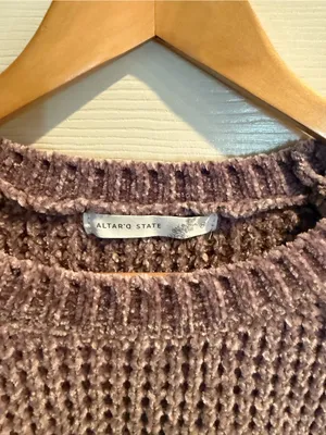 Altar'd State Mauve Waffle-Knit Crew Sweater thumbnail 2