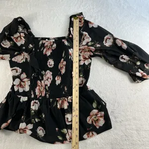 Ember‎ M Medium Top Black Milkmaid Sheer Y2K Whimsigoth Whimsical Fairy Smocked thumbnail 9