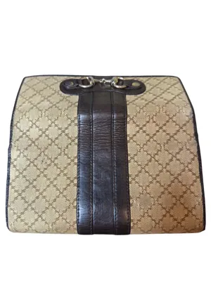 GUCCI Horsebit Diamante Brown Leather and Beige Canvas Bifold Wallet WOC thumbnail 7