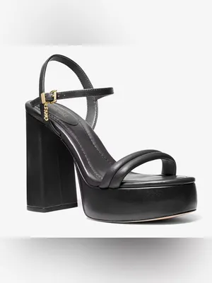 Michael Kors Black Laci Platform Block Heel Sandals with Gold Buckle thumbnail 2