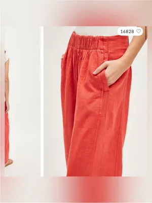 NWOT Free People Day's End Linen Pull-On Pants - poppy red coral - Medium thumbnail 5