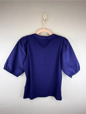 Madewell Puff Sleeve Henley Knit Top Blue Modal Blend Size XL NWT thumbnail 7
