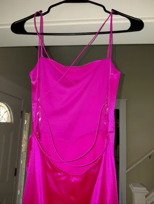 Emerald Sundae Hot Pink Satin Open Back Maxi Dress Sz Medium! thumbnail 12