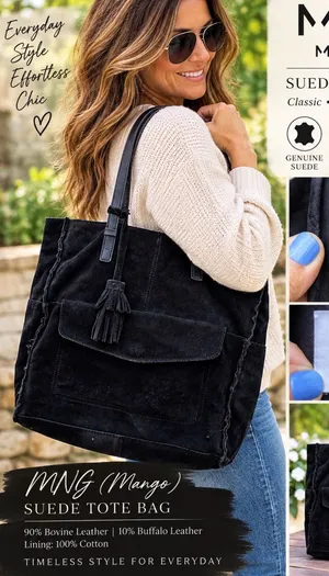 MNG Mango Black Tote Handbag Tassel Lined Inner Pockets purse pocketbook thumbnail 1