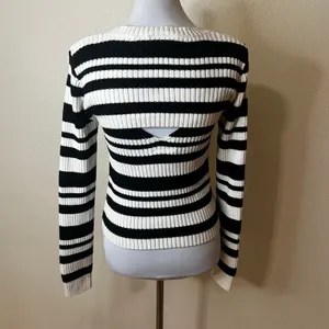 Maeve black and white striped knit tank and sweater shrug set MEDIUM thumbnail 6