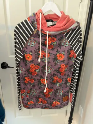 Multicolor Floral Double Hoodie Purple Size XS thumbnail 1