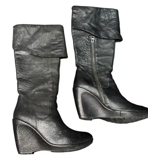 Kork-Ease Black Leather Wedge Boots Women’s 7.5 Side Zip Comfort thumbnail 1
