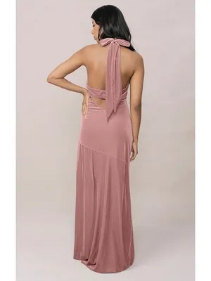 Revelry Athena Dress Size 4 Pink Velvet Halter Criss Cross Gown‎ Maxi Romantic thumbnail 2