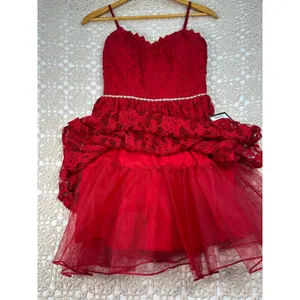 City Studio Ruby Red Lace Fit & Flare Dress Size 3 Rhinestone Waist NWT thumbnail 12