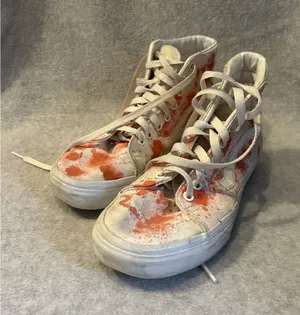 Vans Sk8-Hi‎ High Top Sneakers White Orange Splatter Women 7.5 Men 6.0 thumbnail 1