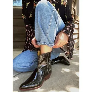 NEW IN‎ BOX Free People New Frontier Western Boot Black Patent Leather Size 40 thumbnail 2