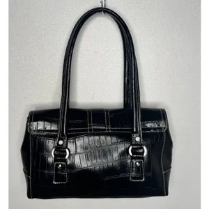 Liz Claiborne Y2K Black Croc Embossed Double Handle Shoulder Bag Purse thumbnail 4