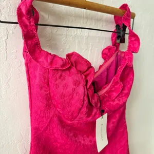 Line & Dot Hot Pink Penelope Mini Dress Ruffle Sleeve Off Shoulder Floral thumbnail 4