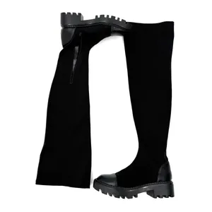 Ovar The Knee Stretchy Boots Slim Fit Combat Boots Round Toe Lycra High Boots thumbnail 6