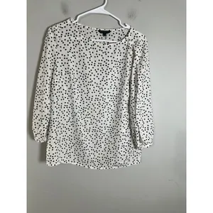 Banana Republic Womens Polka Dot 3/4 Slit Sleeve Blouse White‎ Black Small thumbnail 2