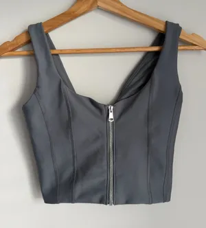 Abercrombie & Fitch YPB Active Charcoal Zip-Front Sculpted Crop Top thumbnail 1