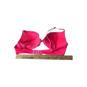 Victoria’s Secret Push Up Bra 34B Plunge Neon Pink Underwire Purple Floral Lace thumbnail 10