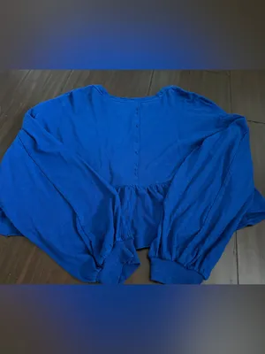 Pilcro Blue Textured Babydoll Tunic Top in vibrant blue medium thumbnail 5