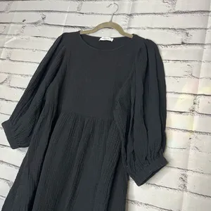 Carly Jean Los Angeles Black Blouse 1/4 Sleeve Mini Dress SZ S 100% Cotton Top thumbnail 6