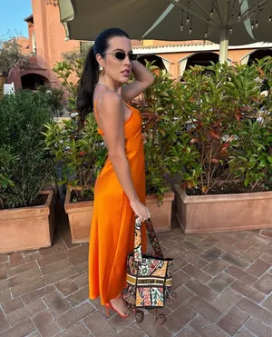 Zara dress maxi midi hot orange satin effect wedding party cocktail thumbnail 3