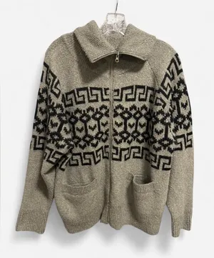 Universal Thread Geometric Zip Cardigan Sweater Heather Gray Black L thumbnail 1