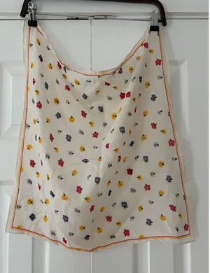 Floral Medium Silk Square Scarf Cream Red Yellow Blue Flower Print Madewell thumbnail 1