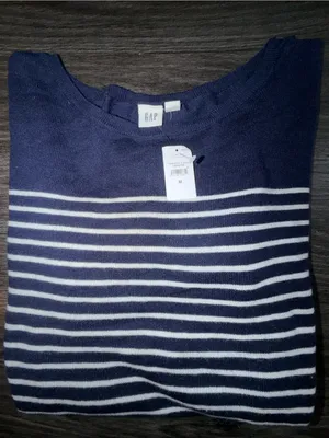 GAP Women’s Navy and White Horizontal Stripe Long Sleeve Sweater thumbnail 1