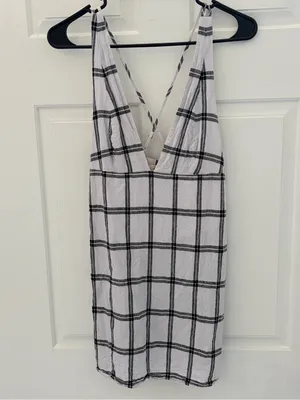 Urban Outfitters White and Black Windowpane Plaid Mini Dress thumbnail 2