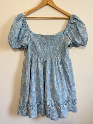Altar’d State Blue Floral Smocked Babydoll Mini Dress XL Cottagecore Dainty thumbnail 7