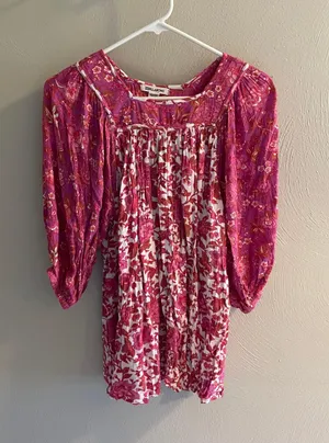 Billabong Floral Pink and White 3/4 Sleeve Blouse thumbnail 1