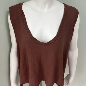 Free People | FP Beach Oversized Boxy Fit Chocolate Brown Hi-Low Cotton Tank thumbnail 2