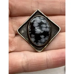 Vintage Handmade Gray Agate Pendant‎ Oxidized Sterling 925 Silver 8.8g Boho thumbnail 2
