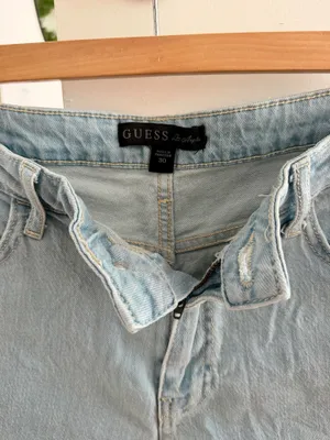 guess los angeles high waisted cuffed blue denim shorts size 30 thumbnail 2