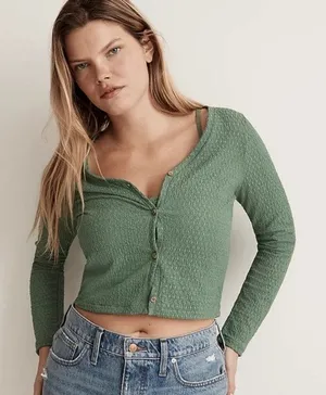 NWT Madewell Green Textured Cropped Lightweight Sweater Women's size Medium thumbnail 1