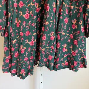Free People Floral Mini Babydoll Dress Button Front Long Sleeve Green Pink M‎ thumbnail 12