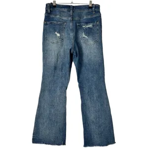 Forever21 Jeans Flare Leg High Rise Busted Knees Raw Hem Dark Wash Stretch‎ 29 thumbnail 2