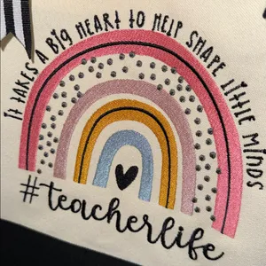Teacher Life Canvas Rainbow Tote Bag - Cream with Black Trim thumbnail 4