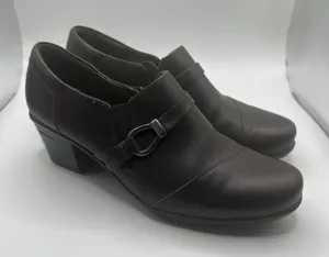Clarks Collection Brown Leather Shooties Block Heel Ankle Boots‎ Sz 8 thumbnail 1